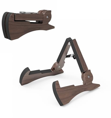 DIDA Travel Guitar Stand, Guitar Stand for Acoustic Guitar, Bass, Electric Guitars, Ukulele, Mandolin, Foldable Stand Floor, Portable GuitarStand, Fully Assembled (Walnut)