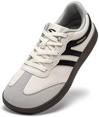 HOBIBEAR Womens Mens Barefoot Wide Minimalist Shoes Comfortable Fashion Sneakers(Beige Black, UK 10)