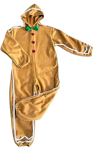 FxaumsGxuk Disfraz de Hombre de Jengibre para Niños, Traje de Navidad de Poliéster con Hombre de Jengibre, Manga Larga con Capucha, Mono con Capucha para Juegos de Rol de Hombres de Jengibre para