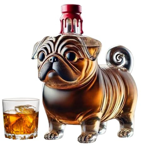 Bouteilles en verre à whisky 2025 drôle en forme de carlin - Carlin - Décanteur d'alcool - Distributeur de vin transparent - Accessoire de liqueur pour brandy, vodka, bière