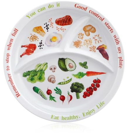 Yuecda Placa de control de porciones de 10 pulgadas para una alimentación equilibrada, plato de nutrición saludable para adultos y adolescentes, separadores de melamina, perfecto para una alimentación