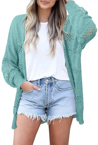 Magritta Women's Cardigans Long Sleeve Summer Boho Top Knitted Sweater Spring Clothes Ladies Cardigan UK Green, 22-24
