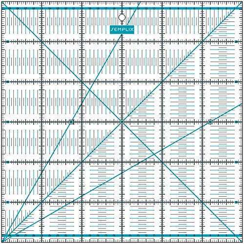 SEMPLIX Patchwork-Lineal Quilt-Lineal, transparent, mit cm-Skala und Winkelfunktionen, ideal für Patchwork und zum Basteln, 30 x 30 cm (türkis)