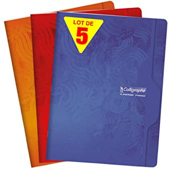 Calligraphe 7498C Lot de 5 Cahiers Agrafés (une Marque de Clairefontaine) - 24x32 cm - 192 Pages Grands Carreaux - Papier Blanc 70 g - Couverture Carte Recyclée Vernie - Couleurs Aléatoires