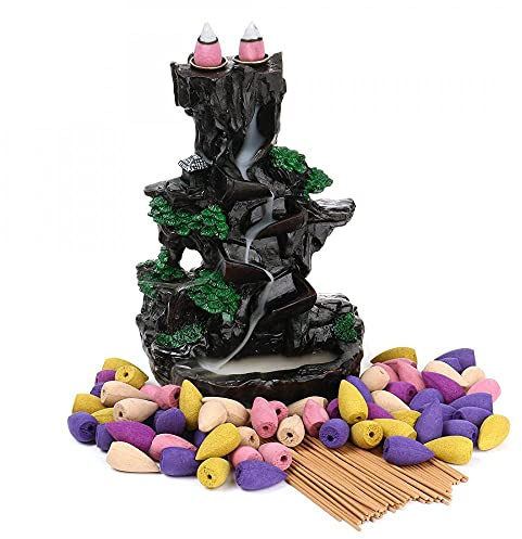 Gelory Mountain Design Incense Burner - Aromatherapy Incense Cone and Stick Holder with 120 Cones, 30 Sticks, Non-slip Pad