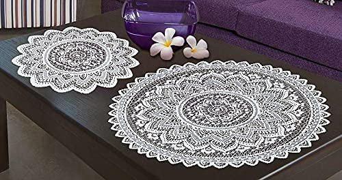 MforStyle PAIR of Doilie Doily Table Place Mat Lace - White or Brown or Antique Gold - Round - Medium or Large - (WHITE LARGE 23 (60cm))