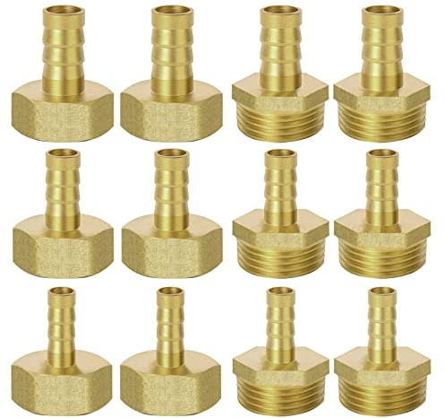 GZhaizhuan 12 connettori per tubo da 1/2, 8 mm, 10 mm, 12 mm, 1/2, filettatura esterna e filettatura interna per tubo dell'aria, tubo del gas, tubo dell'acqua