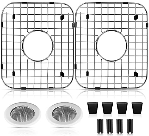 ARLBA 2 Pack 13.7 x11.6 304 Stainless Steel Sink Protectors Grid for 14.2X 12.1 Kitchen Sink W/Center Drain,Sink Grid Protection,Sink Grate Sink Rack for Bottom of Sink w/ 2Pack Sink Strainers