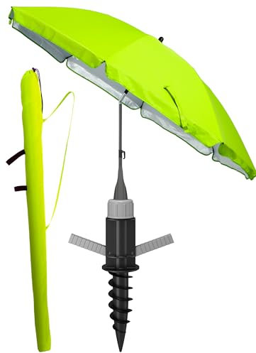 4smile Sonnenschirm Strand SunnyJoy 3-IN-1-SET, Fb. Grün - Strandschirm Ø 180 cm + Bodenhülse + Schutzhülle - Strandschirm windfest stabil, Strandschirm mit UV-Schutz 50+