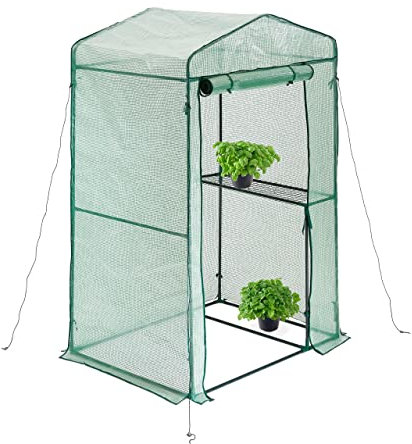 Relaxdays Foliengewächshaus, HBT: 185 x 125 x 95 cm, begehbares Anzuchthaus mit Ablage, Eisen & PE, Reißverschluss, grün