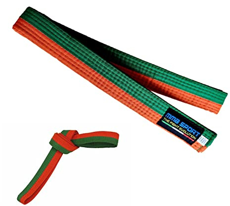 mmasport Karate Belt Judo Aikido Taekwondo kampsport i bomull (260 cm, orange/grön)
