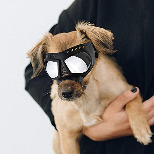 Enjoying Kleine Hundebrille, Anti-UV-Welpen-Sonnenbrille, Weiche Haustier-Motorradbrille, Beschlagfrei, Winddicht, Bruchsicher, Hundebrille für Kleine bis Mittelgroße Hunde, Silber