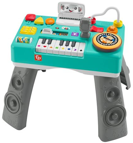 Fisher-Price Ríe y Aprende Mesa de Mezclas DJ Musical Piano de Juguete con Actividades, Luces y Sonidos, Sentado y de pie, bebés +6 Meses, versión español + portugués + Italiano + inglés (HRB60)