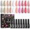 ROSALIND Vernis Semi Permanent 12pcs, Base et Top Coat Vernis Semi Permanent, Blanc Rose Nude Argent 10 Couleurs Vernis à Ongles, Nail Gel Polish UV LED Manucure Nail Art Kit