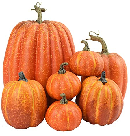 Rianpesn 7 Fausses Citrouilles Artificielles Décoratives Halloween,Ensemble De Citrouilles Artificielles De Décoration d'automne, pour Les Décorations d'halloween De Thanksgiving Jaune