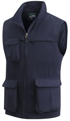 MeiLayM Herren Outdoor Weste mit Vielen Taschen schnelltrocknend Multifunktions Weste Leicht Atmungsaktiv Anglerweste Sport Weste Camping Fotografie Weste Freizeit Ärmellos Jacke Blau,XXL