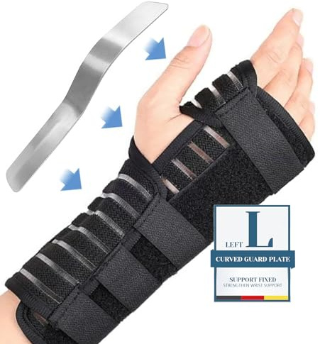 YOLONCE Attelle Poignet,Protege Poignet,Respirant Bandage Poignet, Attelle Canal Carpien pour Hommes Femmes,Main gauche noire,L