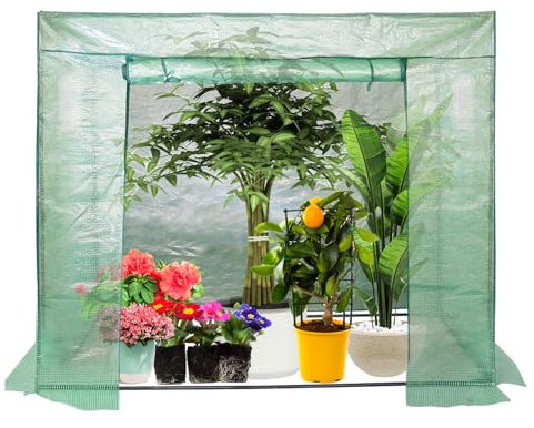 Daromigo Serre avec film polyéthylène de 140 g - Tube en acier de 16 mm de diamètre - Porte enroulable - Serre à tomates - Serre accessible - 200 x 80 x 170 cm - Vert