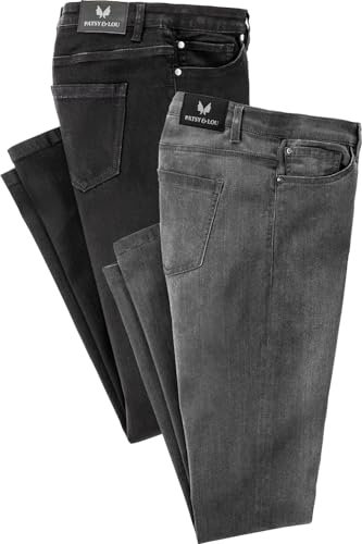 Patsy&Lou Damen 2er Pack Damen Jeans mit Stretch, Mid-Waist Jeanshosen mit geradem Beinverlauf, Straight Jeans, Schwarz, Gr. 44