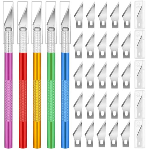 Barlone 5 Stück Bastelmesser Skalpell Set, Skalpell mit 25 Skalpell Klingen, Skalpell Medizin, Skalpell Messer, Cutter Messer Schnitzmesser für DIY Art Work Cutting, füR Caving, Skulptur(Mehrfarbig)