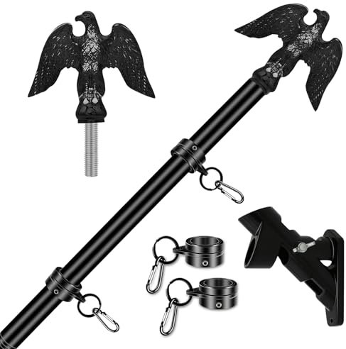 NQ Fahnenmast Stabil mit Adler 1.5M (5FT), Fahnenmast aus Edelstahl mit Fahnenhalter für zu Haus Garten, Fahnenmast mit Wandhalterung, Fahnenstange Hauswand, Flag Pole (Schwarz)