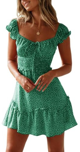 Imily Bela Robe d'été à volants pour femme - Robe de plage élégante trapèze - Mini robe taille haute avec cordon de serrage