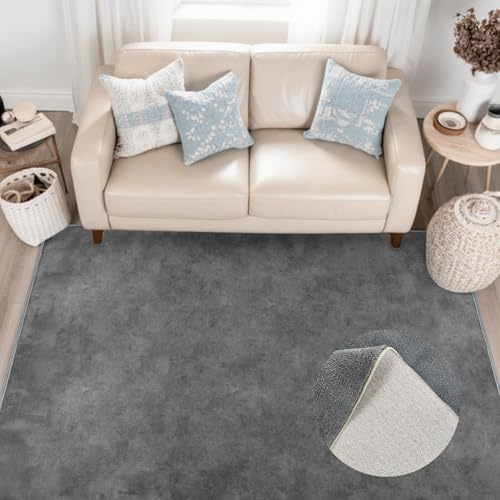 HiChiclife Tapis Salon Gris 120x160 cm, Tapis Moderne à Poils Courts, Lavable & Antidérapant, Tapis Doux pour Chambre, Couloir et Salon