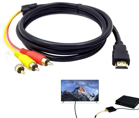 Menibeuty Adaptateur RCA vers HDMl - 1.5m, Convertisseur 1080p Adaptateur RCA HDMl Vidéo Câble pour Console de Jeux HD TV DVD, 3RCA Vidéo Convertisseur Câble AV Composants Adaptateurs