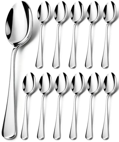 lulir Cucchiai da Tavola - 12 Pezzi Posate Acciaio Inox Grandi da 20 cm, cucchiaini con Finitura Lucida, Facili da Pulire, Perfetti per Casa, Ristorante e Hotel