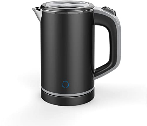 Zoravson 600W Travel Kettle Electric, 800ml Small Kettle, Portable Kettles, Auto Shut-Off & Boil-Dry Protection,UK Plug,Low Wattage Stainless Steel Kettles for Motorhome,Office,Hotel,Dorm-Black