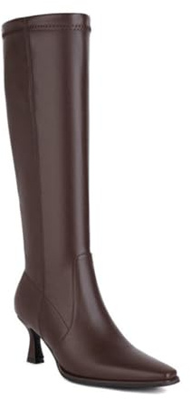 Genérico Botas Equitación Mujer Western Rodilla Punta Cuadrada Elástica con Cremallera Lateral, Estilo Elegante,Marrón,43.5 EU