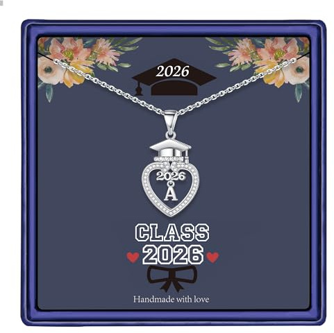 Turandoss 2026 Cadeau de remise de diplôme - Collier en argent avec lettres - Pendentif chapeau de remise de diplôme - Cadeau de remise de diplôme - Pour fille, sœur, amie, 45+6cm, Métal, A