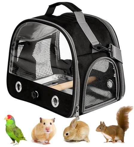 33 * 24 * 26CM Sac De Transport pour Oiseaux avec Perchoir Et Plateau,Cage A DosDe Voyage pour Oiseaux,Sac De Transport pour Perroquet,Sac De Voyage pour Oiseaux pour Oiseaux(Noir)