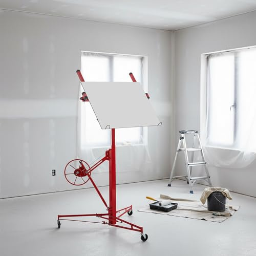 Plattlyft gips, plattlyft upp till max. 68 kg, höjd 140–350 cm, 60 graders lutning, med 3 bromshjul, lyftanordning för tak och väggar, röd, HD26041501