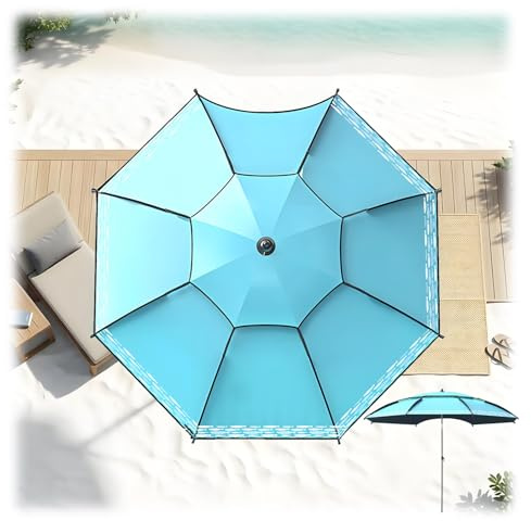 Genérico Sombrilla de Playa con protección Solar, Paraguas Playa Plegable con Bolsa de Transporte, Parasol de Jardín Reclinable Portátil, 2.2/2.40m Sombrilla Parasol para Balcón Mercado(Cian,2.40m)