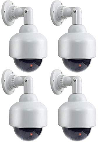 Lot de 4 caméras de surveillance factice avec objectif, LED clignotante, étanche, utilisation en intérieur et en extérieur