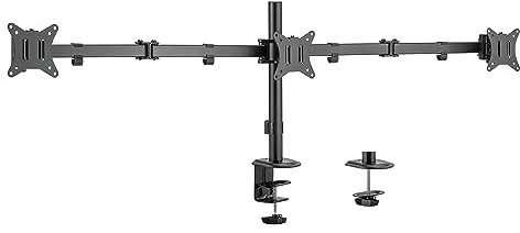Ewent EW1513 Support écran de 13 à 27 Pouces,Support pour 3 Moniteur,Support de téléviseur/Moniteur,Bras Ecran PC Réglable en Hauteur,Inclinable,Rotatif et Pivotantm,avec Pince,VESA 75X75 et 100X100