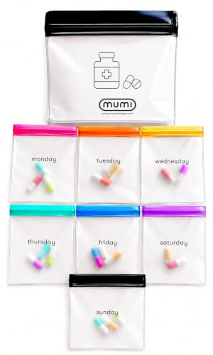 MUMI 7 Reusable Pill Pouches for Travel, Color-Coded 7-Day Set