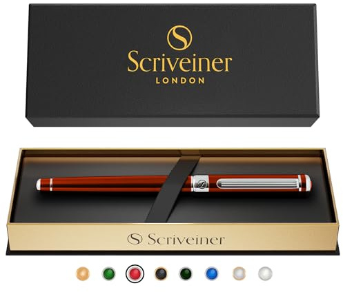 Scriveiner Tintenroller Deep Crimson Red - Hochwertiger Tintenroller mit Chromveredelung, schwarze Schmidt Ersatzmine, Geschenkbox, Büro set, Professionelle (Purpurrot)