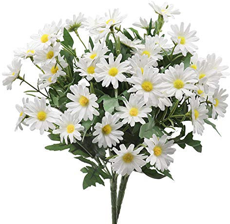 CCUCKY 2 Pezzi di Fiori Artificiali di Margherita 24 Teste Ciascuno, Simulazione di Stile Rurale in Plastica Colorfast Fiori per Tavolo Finestra Balcone Decorazioni per la Casa (Bianca)