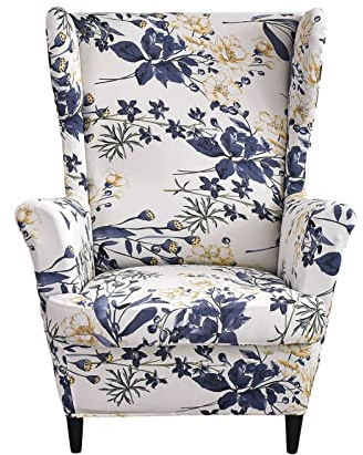 NILUOH Wingback Chair Slipcover, 2-Piece Stretch Wing Chair Cover, Washable Soft Fit Slipcover for Wingback Armchairs, Non-Slip Furniture Protector for Living Room, Flower Field