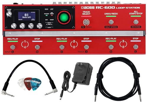Boss RC-600 Loop Station Bundle with Gearlux Power Supply, Instrument Cable, Patch Cable, and Picks