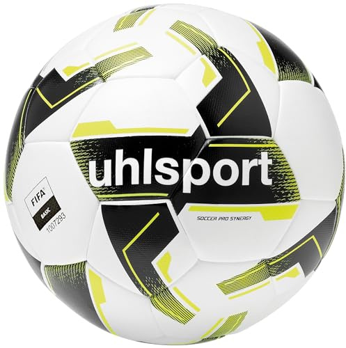 uhlsport Soccer Pro Synergy Fußball für Kinder und Erwachsene- Spiel- und Trainingsball in Synergy G1-Technologie - FIFA BASIC, 5, Weiß/Schwarz/Fluo Gelb