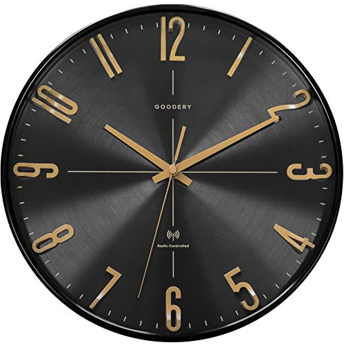 GOODERY Radio-Controlled Wall Clock, 30 cm Diameter, Modern, Quiet 3D, Almost Silent