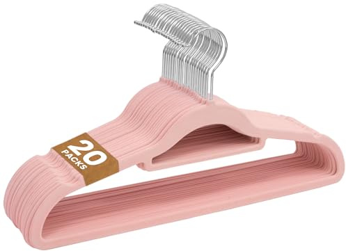 Sasha Morel 20 Pack Velvet Coat Hangers – Non Slip Velvet Hangers for Clothes, Space Saving Adult Hangers with Tie Organizer & Swivel Hooks – Clothes Hangers Wardrobe Storage - Pink