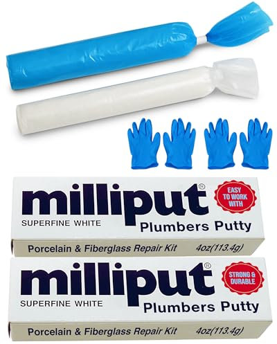 Milliput Epoxy Putty Modeling Paste - Porcelain and Fiberglass Repair Kit - Superfine White Sculpting Clay for Adults, 2 Pack with Gloves - For Fiberglass Bathtub Chip and Ceramic Tile Repairs