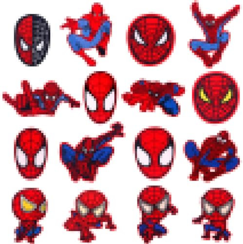 16 Stück Bügelbilder Spiderman, Patches zum Aufbügeln Kinder, Aufnäher zum Aufnähen, Patch Sticker Aufbügeln mit Nadel, Faden, Knopf, Applikation für Kleidung, Jacken, Jeans, Hut, Rucksäcke, Schuhe.