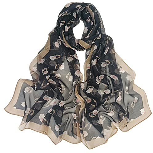 FAIRYGATE Schal Schwarz Damen Seidenschal Damen Frauen Elegante Leichte Lange Seidentuch Silk Schal Halstuch Tuch Geschenk 64005