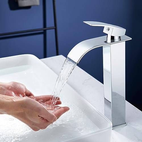 Dolinvo Grifo de Baño Cascada Monomando, Mezclador de Lavabo Cromo, Agua Fría y Caliente Disponible