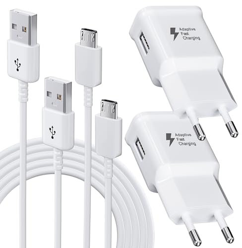 2-Pack Cargador para Samsung Carga Rapida, Cargador Movil con 1.5M Micro USB Cable Compatible con Samsung Galaxy S7 S6 Edge S5 S4 S3 S2 A7 A9 A03 J8 J7 J6 J5 J3, Tab 4, Tab S2, Android Smartphone